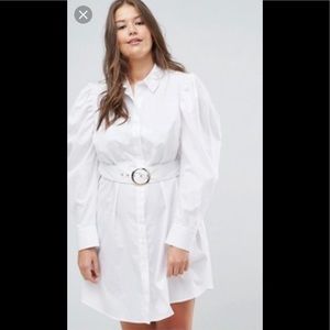 EUC ASOS Curve Belted White Shirt Dress - Size 18